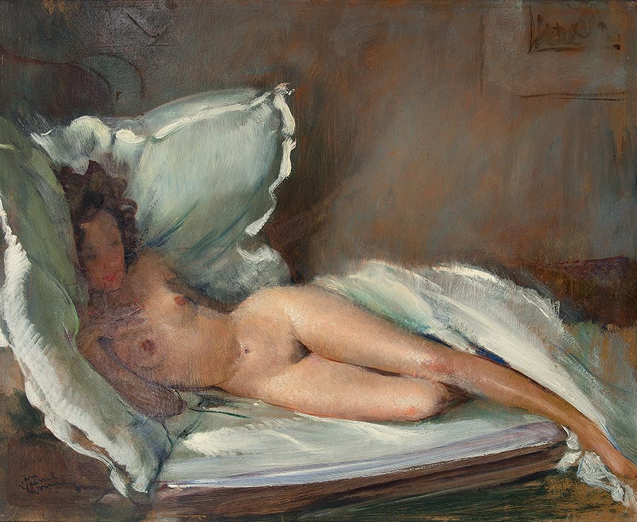 Jean-Gabriel Domergue, (French 1889-1962) Nude, oil on board Signed “Jean-Gabriel Domergue” lower