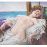 A Reclining Nude Girl A 935-standard silver cigarette case externally enamel painted with an image