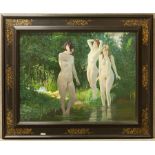 Petr Pavlov (Russian 1937 2010) The Three Graces, oil on canvas, signed lower right corner and verso