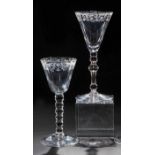 Zwei Pokale Glas England, Dekor Niederlande, 3. Viertel 18. Jh. Abrissgläser. Schlanke,