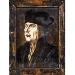 Signiertes Glasbild mit dem jungen Martin Luther Mathilde von Waldenfels (zugeschrieben), datiert "