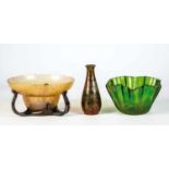 3 Vasen Grünes und farbloses, teils optisch geblasenes Glas, partiell mit Reduktionsbeize,
