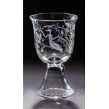 Kleine Pokalvase Bruno Mauder (Dekor), Glasfachschule Zwiesel, um 1920 Farbloses Glas mit