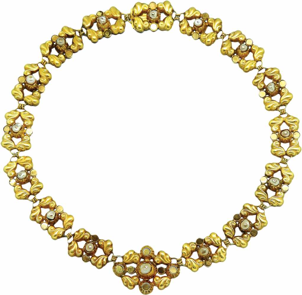 Seltenes Collier mit Naturperlen Hermannstadt, Meister Johannes Georgius Heinrich 1813-1845