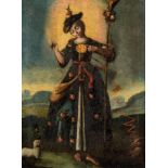 Heiligenmaler Österreich 18. Jahrhundert Die gute Hirtin - blumengeschmückte Frau mit Hirtenstab und