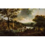 Hinterglasbild mit idyllischer Landschaft England, A. 19. Jh. In polychromen Farben gemalte