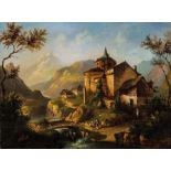 Friedrich Salzer 1827 Heilbronn - 1876 Heilbronn Romantische Gebirgslandschaft mit Kapelle und