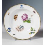 Teller mit ombrierten Blumen und Insekten Meissen, um 1840 Runde tiefgemuldete Form mit passigem,