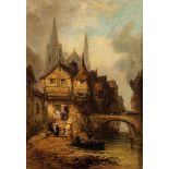 Henry Foley 1848-1874 Blick auf eine malerische Altstadtgasse mit gotischer Kathedrale im