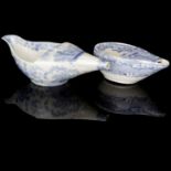 Two Blue & White Transitional Pap Boats,