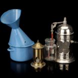 A Lister Type Carbolic Acid Spray, Brass Room Infuser & Enamel Inhaler,