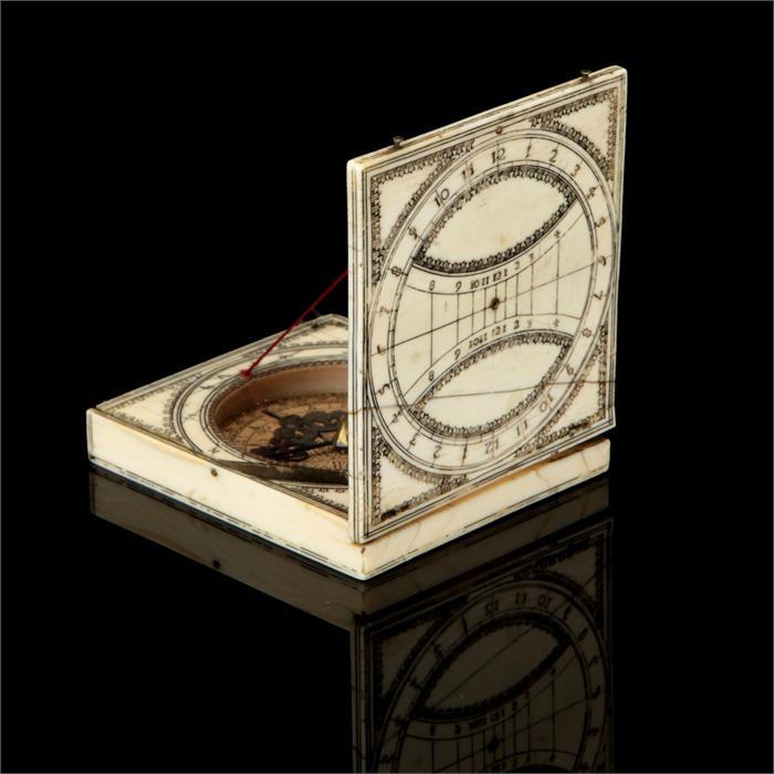 A 17th Century Ivory Magnetic Azimuth Pocket Sundial, - Image 3 of 5