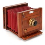 A J. Lancaster & Son Le Merveilleux Half Plate Mahogany Tailboard Camera,
