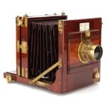 A Horne, Thornthwaite & Wood Half Plate Mahogany Tailboard Camera,