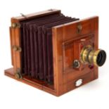 An E & T Underwood Mahogany Half Plate Tailbaord Camera,