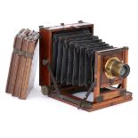 A Sharp & Hitchmough Gresham Quarter Plate Mahogany Field Camera,