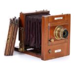 A J. Lancaster & Son 'The International' Patent Quarter Plate Mahogany Tailboard Camera,