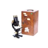 Brass & Black Lacquered Binocular Microscope,