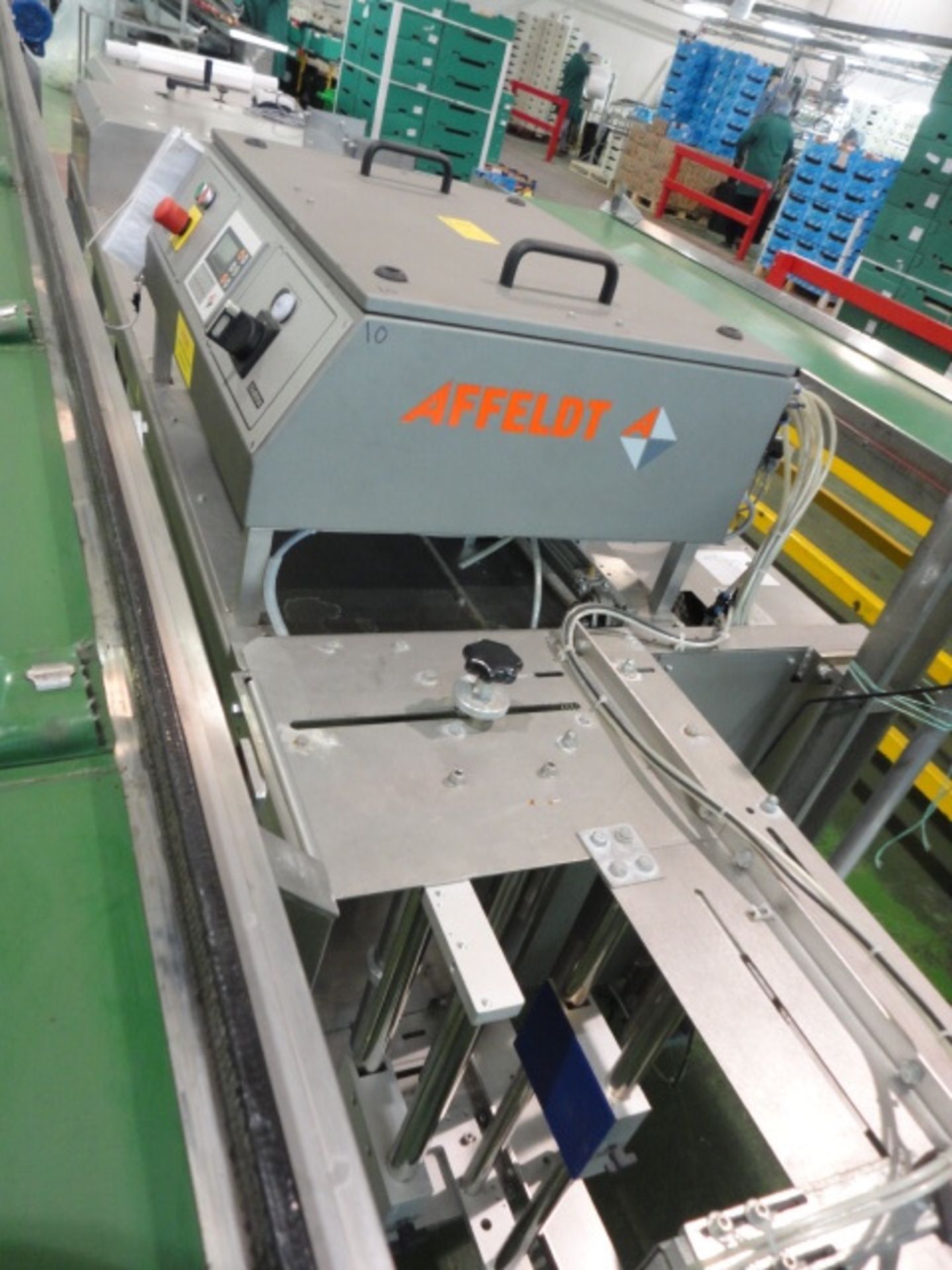 Affeldt model AVN 691 apple bagging machine with infeed conveyor approx. 4150mm long x 170mm wide