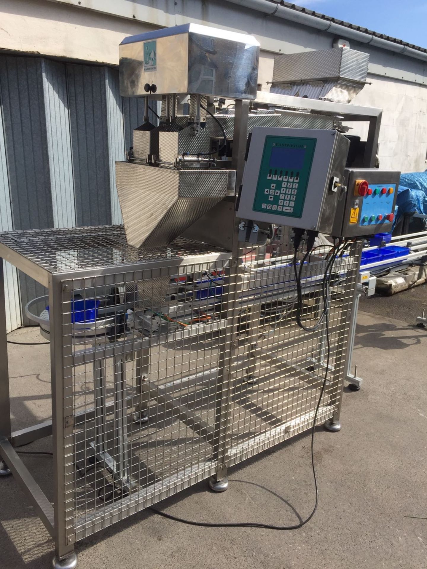 Easy weigh Twin Linear weigher with conveyor for Auto filling into punnets touch screen control s/s