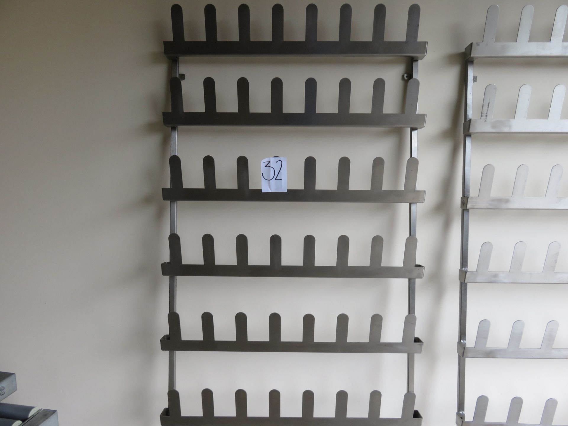 Shoe Holder. Totally S/s. Wall mounted. Holds 24 pairs. Approx. 2mtr x 1 mtr lift out £5