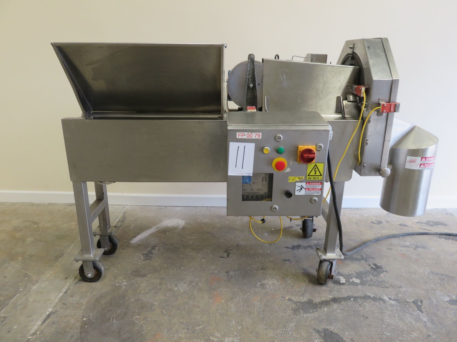 Urschel OV Slicer with hold down belt. Totally S/s With cutting set. Mobile on wheels lift out £20