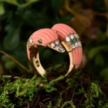 Van Cleef & Arpels Carved Coral Geese Ring