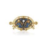 Gautrait Art Nouveau Enamel and Diamond Brooch