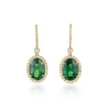 A Pair of Tsavorite and Diamond Earrings, with a GIA Report