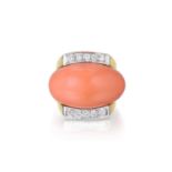 A Coral and Diamond Ring