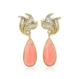 A Pair of Diamond and Coral Drop Earrings