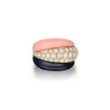 Van Cleef & Arpels Coral Diamond and Onyx Ring