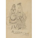 Potter (Beatrix) Pencil drawing of two women in 19th century dress, 1901.