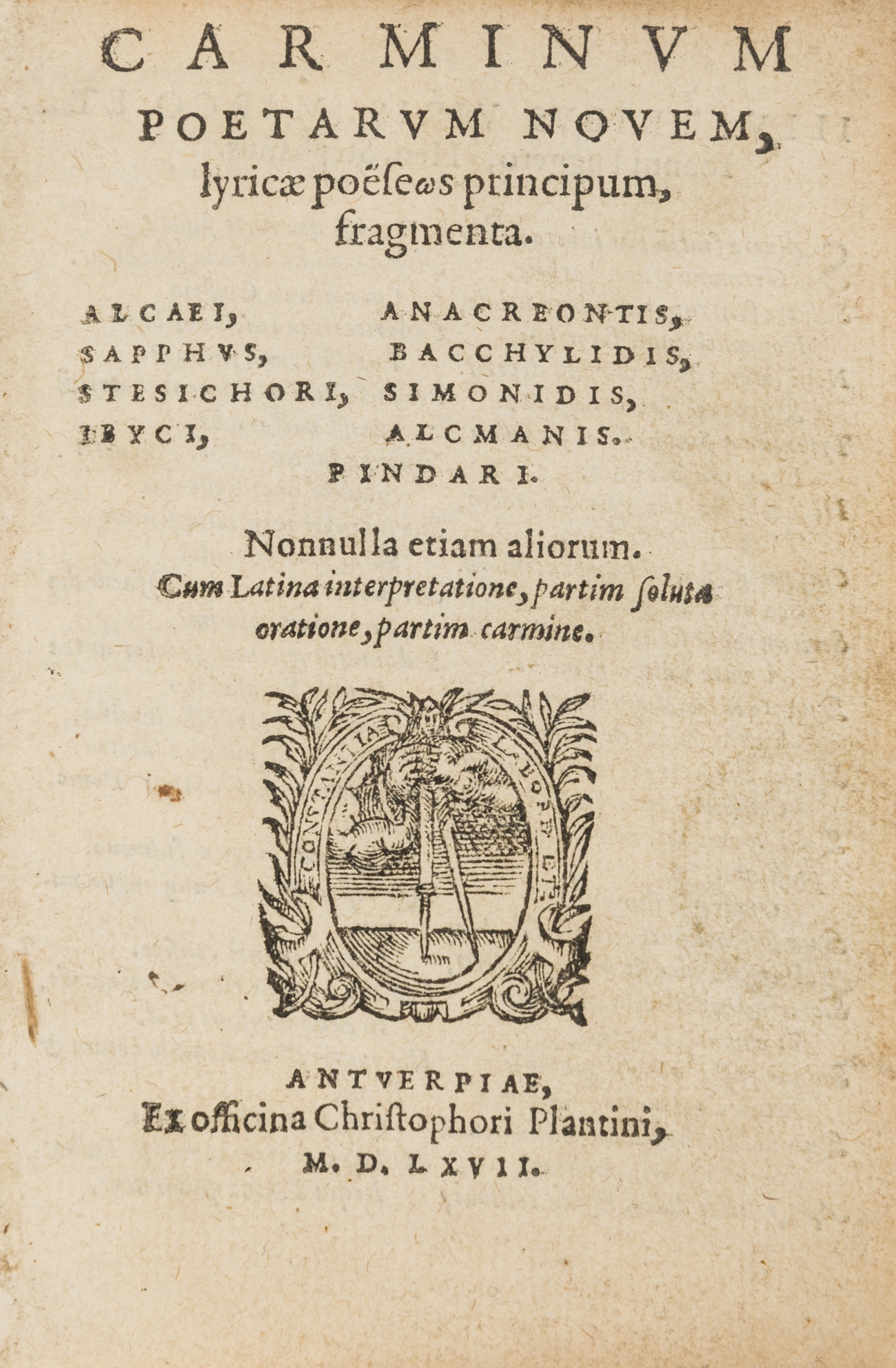 Binding.- Pindar. Carminum Poetarum Novem, Antwerp, Christopher Plantin, 1567. - Image 2 of 3