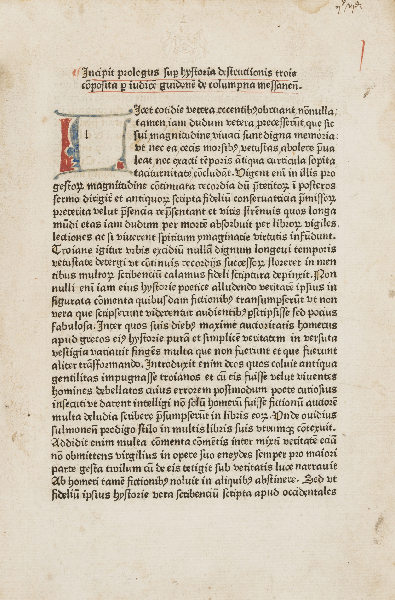 Columnis (Guido de) Historia destructionis Troiae, first edition, one of only four known books …