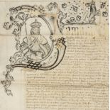 Suffolk.- Letters Patent with fine initial letter in grey wash to Arthur Hopton of the manor and …