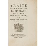 Divorce.- Bouhier (Jean) Traite de la Dissolution du marriage Pour cause D'Impuissance, avec …