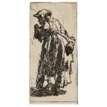Rembrandt van Rijn (1606-1669) Old Beggar Woman with a Gourd, etching, circa 1630.