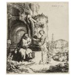 Rembrandt van Rijn (1606-1669) Christ and the Woman of Samaria: among Ruins, etching, 1634.