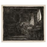 Rembrandt van Rijn (1606-1669) St. Jerome in a Dark Chamber, etching, 1642.