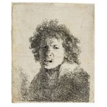 Rembrandt van Rijn (1606-1669) Self Portrait Open-mouthed, as if Shouting, etching, 1630.