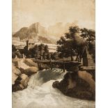 Johann Gottlieb Theophilus Amadeus Prestel (1739-1808) Waterfall in a Rocky Landscape, with …