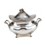 An Italian silver coloured oval baluster soup tureen and cover