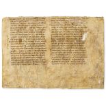 Bible, Latin. Large fragment of a leaf from a Latin Bible, includes part of the Ten Commandments, …