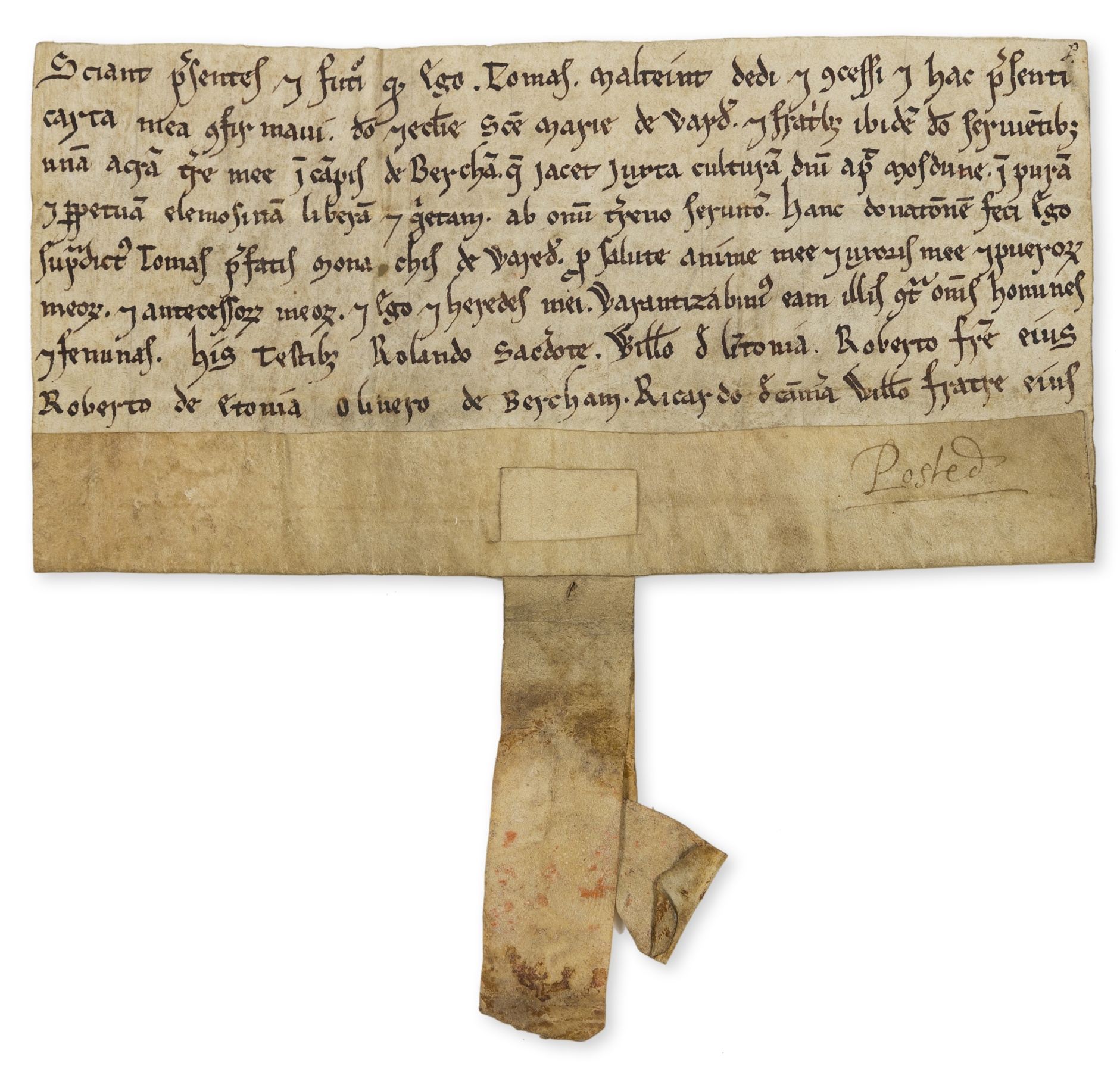 Bedfordshire, Old Warden.- Charter, grant by Thomas Malteint to St. Mary's of Warden [Warden …