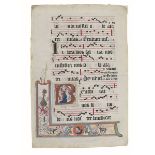 Manoscritto. Foglio in pergamena manoscritto miniato da Antifonario - Benedicat nos deus deus nos …