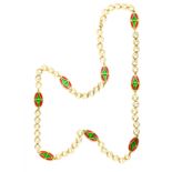 Lungo laccio in oro con smalti, anni Settanta A 70's 18ct yellow gold and enamel necklace