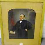 A three quarter length portrait of a man standing at a pulpit, watercolour in a glazed gilt wood