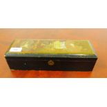 A chinoiserie lacquered box, the rectangular hinged lid decorated with Humming bird and stylised