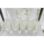 A collection of 19th century and later glass ware to include decanters, sherry glasses, wine glasses